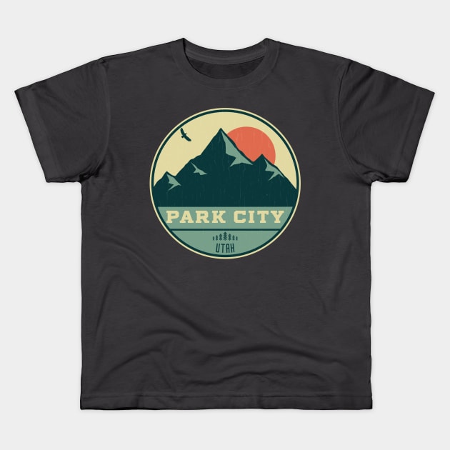 Park City Utah Retro Mountain Badge Kids T-Shirt by dk08